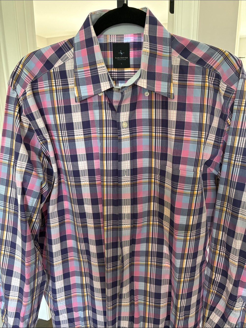 Tailorbyrd Navy and Pink Plaid Dress Shirt
